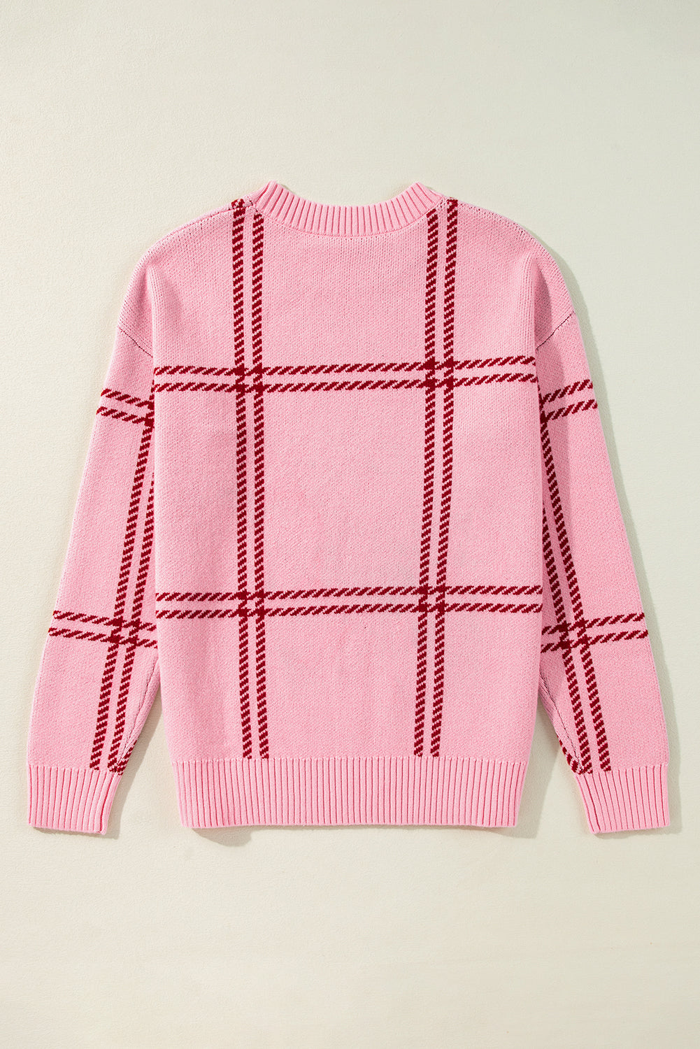 Plaid Drop Shoulder Crewneck Sweater