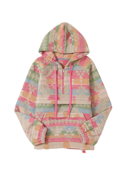 Aztec Quarter Zip Pocketed Hoodie