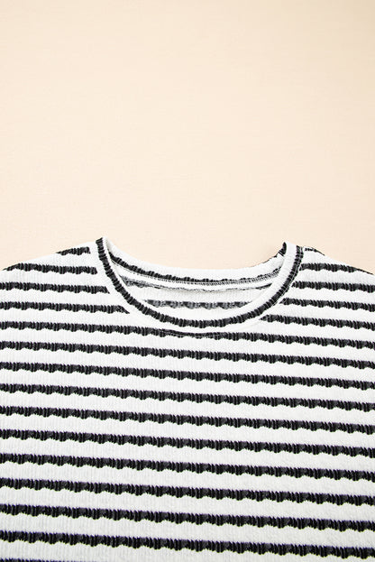 Stripe Knitted Top & Drawstring Shorts Set