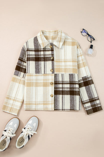 Plaid Patchwork Side Pocket Button-Up Shacket