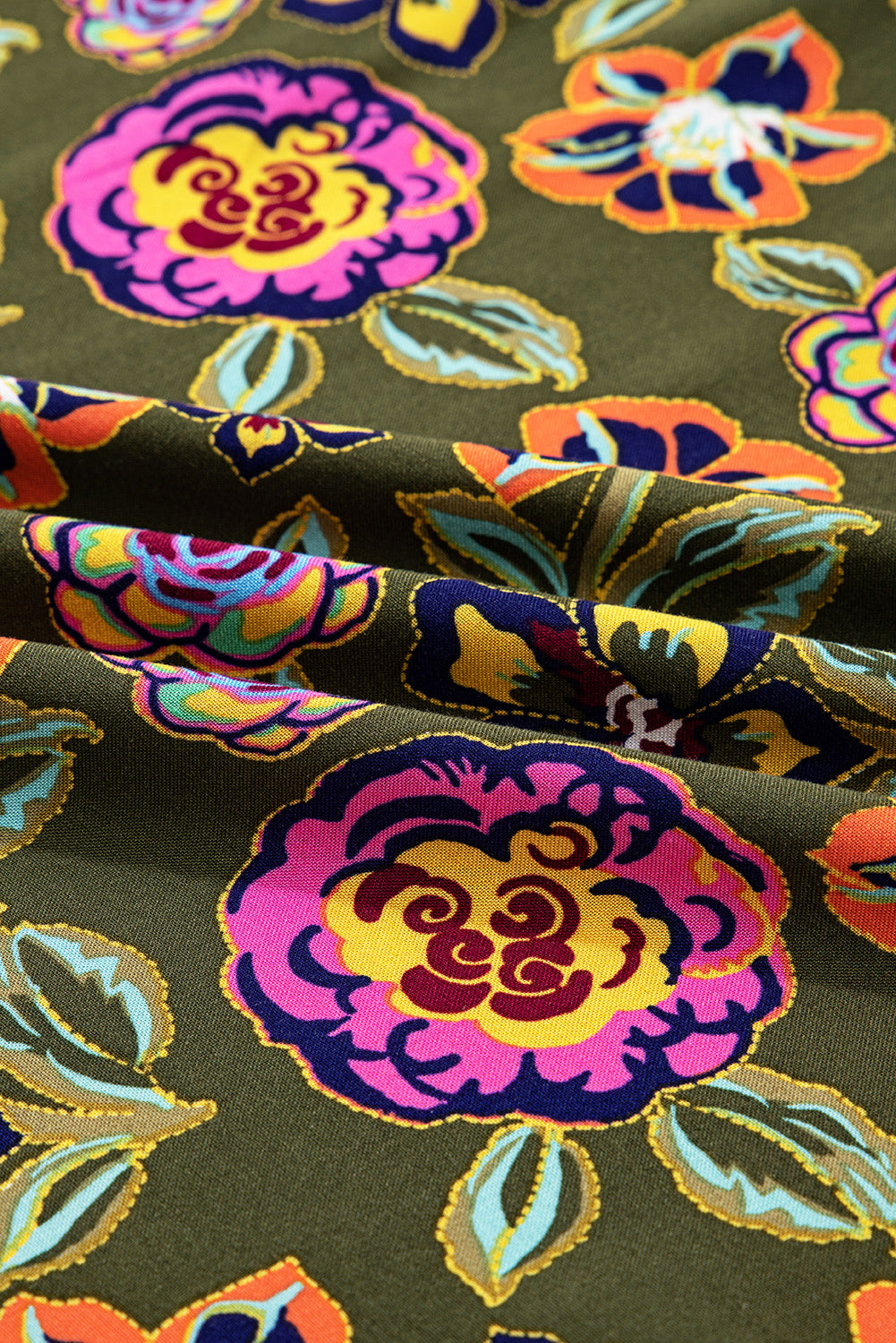 Floral Split Neck Bubble Sleeve Shift Mini Dress