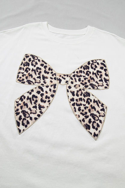 Plus Size Leopard Bow Embroidered Patch T-Shirt