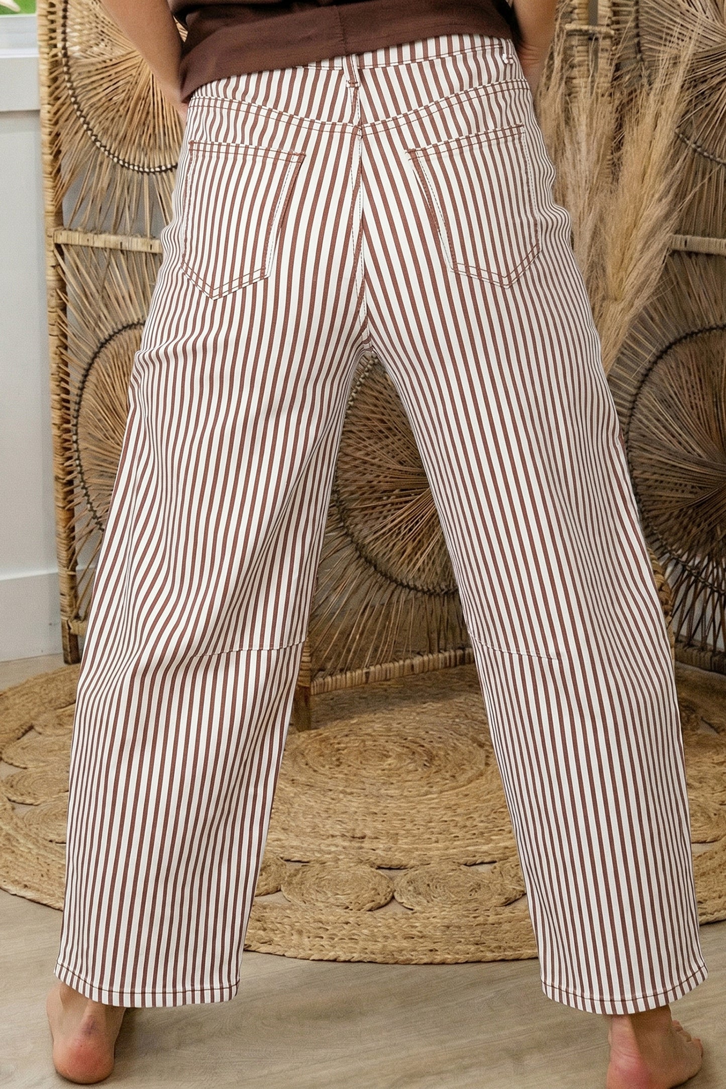 Stripe Denim High Waist Barrel Leg Jeans