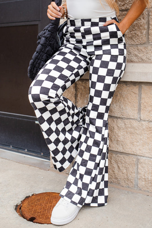 Checker High Rise Flared Pants