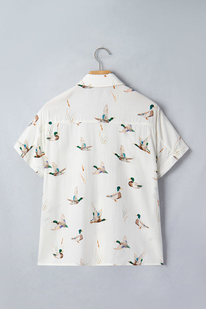Mallard Button Flap Pocket Collared Blouse