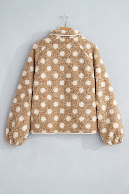 Polka Dot Fleece Zipped Pocket Button Up Jacket