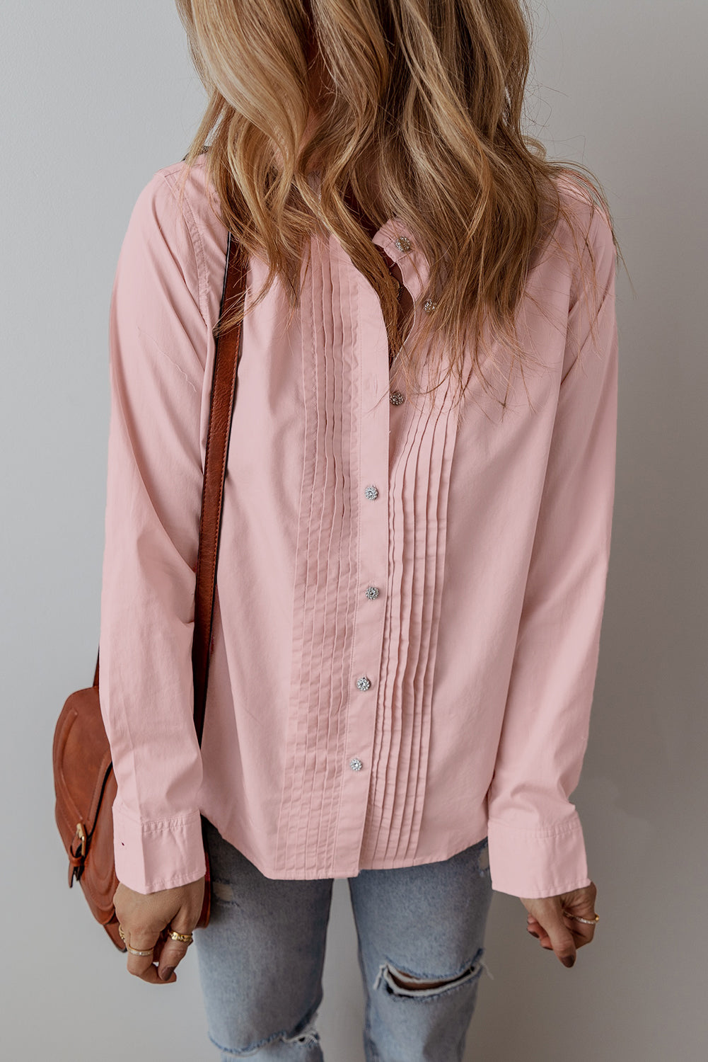 Pleated Long Sleeve Buttoned Shirt