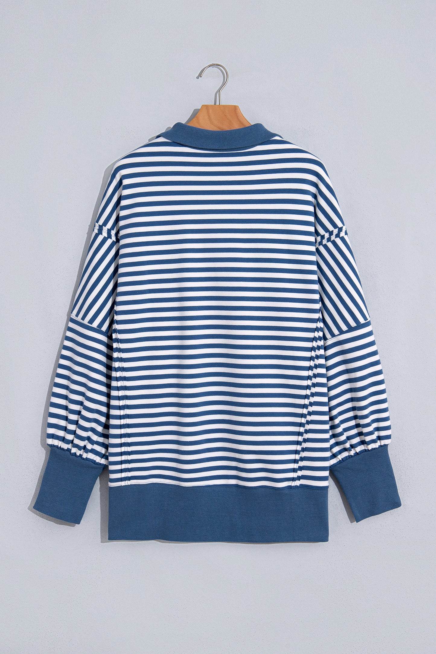Stripe Colorblock Trim Raw Seam Split Hem Sweatshirt