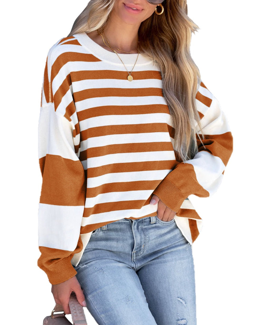 Stripe Drop Shoulder Pullover Sweatshirt