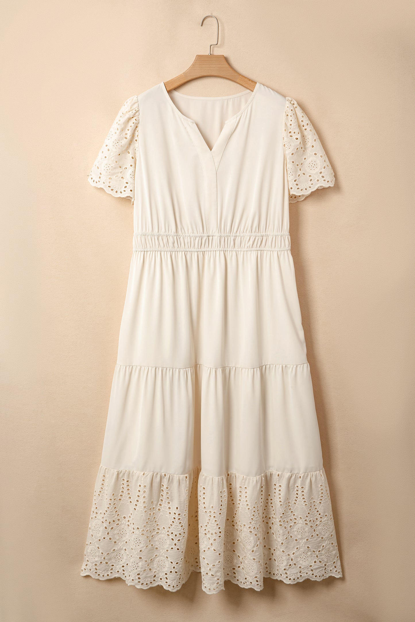 Plus Size Embroidered Eyelet Patchwork V-Neck Maxi Dress