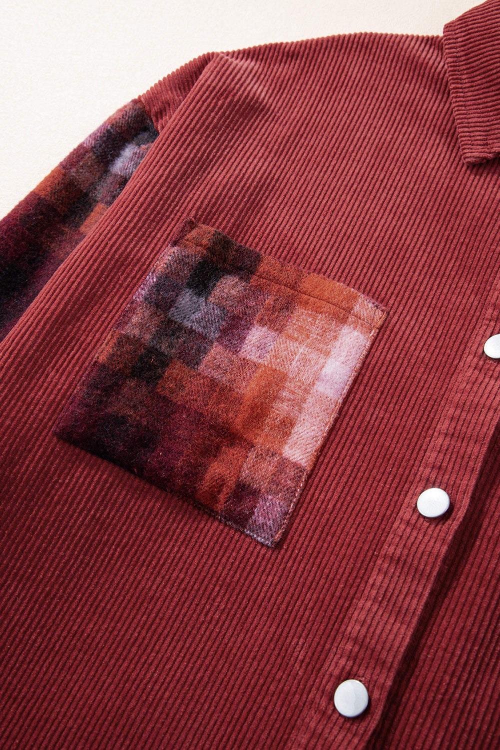 Checker Patchwork Corduroy Buttoned Jacket