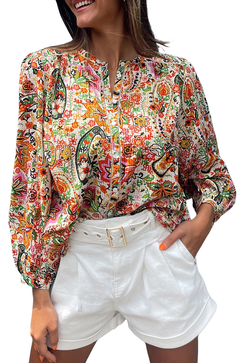 Multicolor Floral Puff Sleeve Shirt