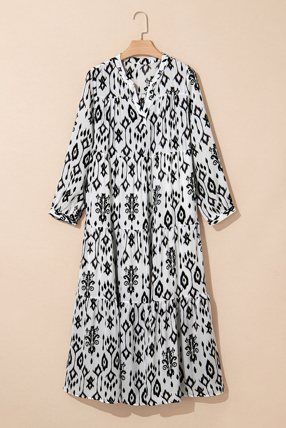 Abstract Long Sleeve Maxi Dress