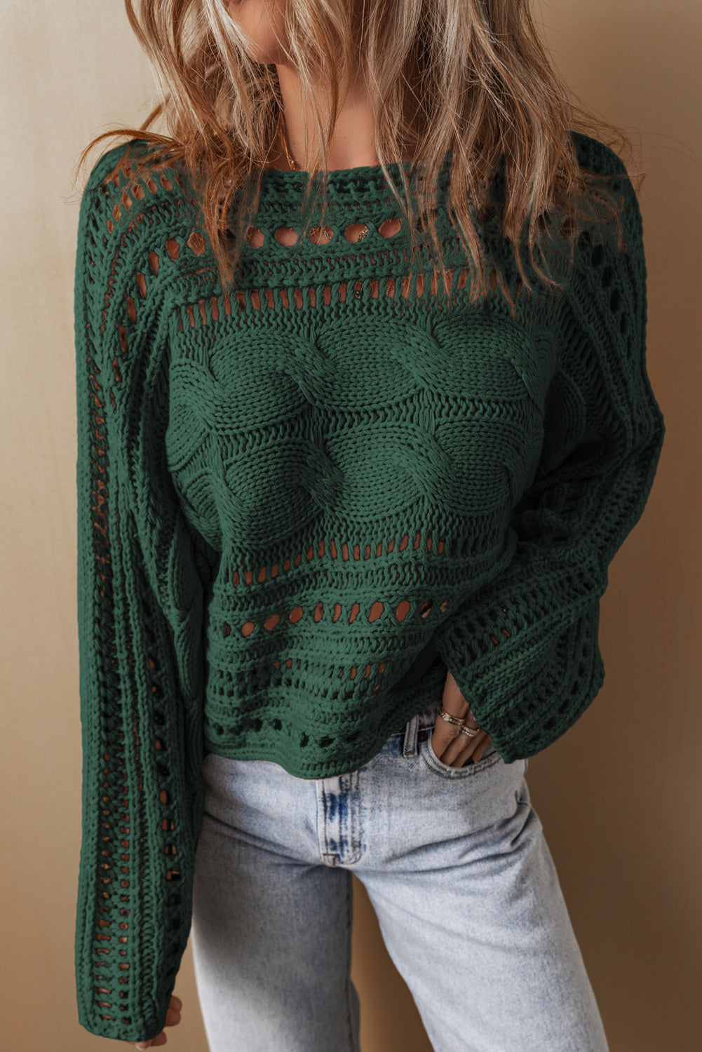 Hollowed Cable Knit Crop Sweater