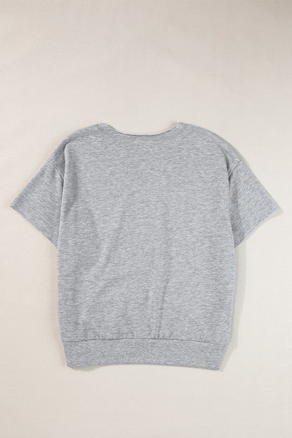USA Patch Lettering Notch Neck Short Sleeve Tee
