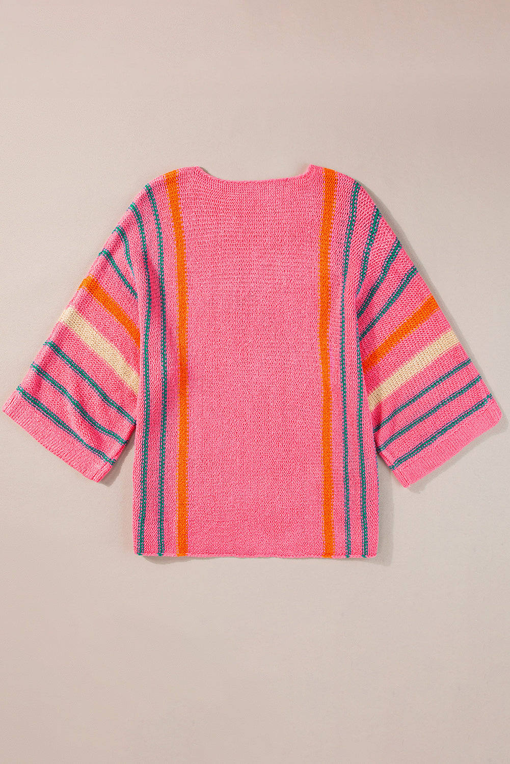 Stripe Detail Wide 3/4 Sleeve Knit Top