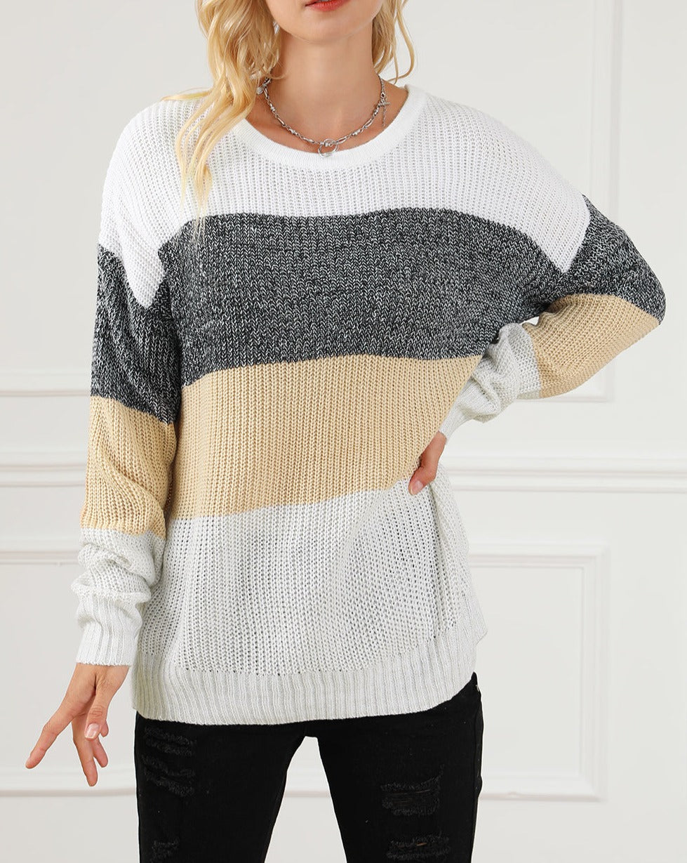 Colorblock Stripe Drop Shoulder Sweater