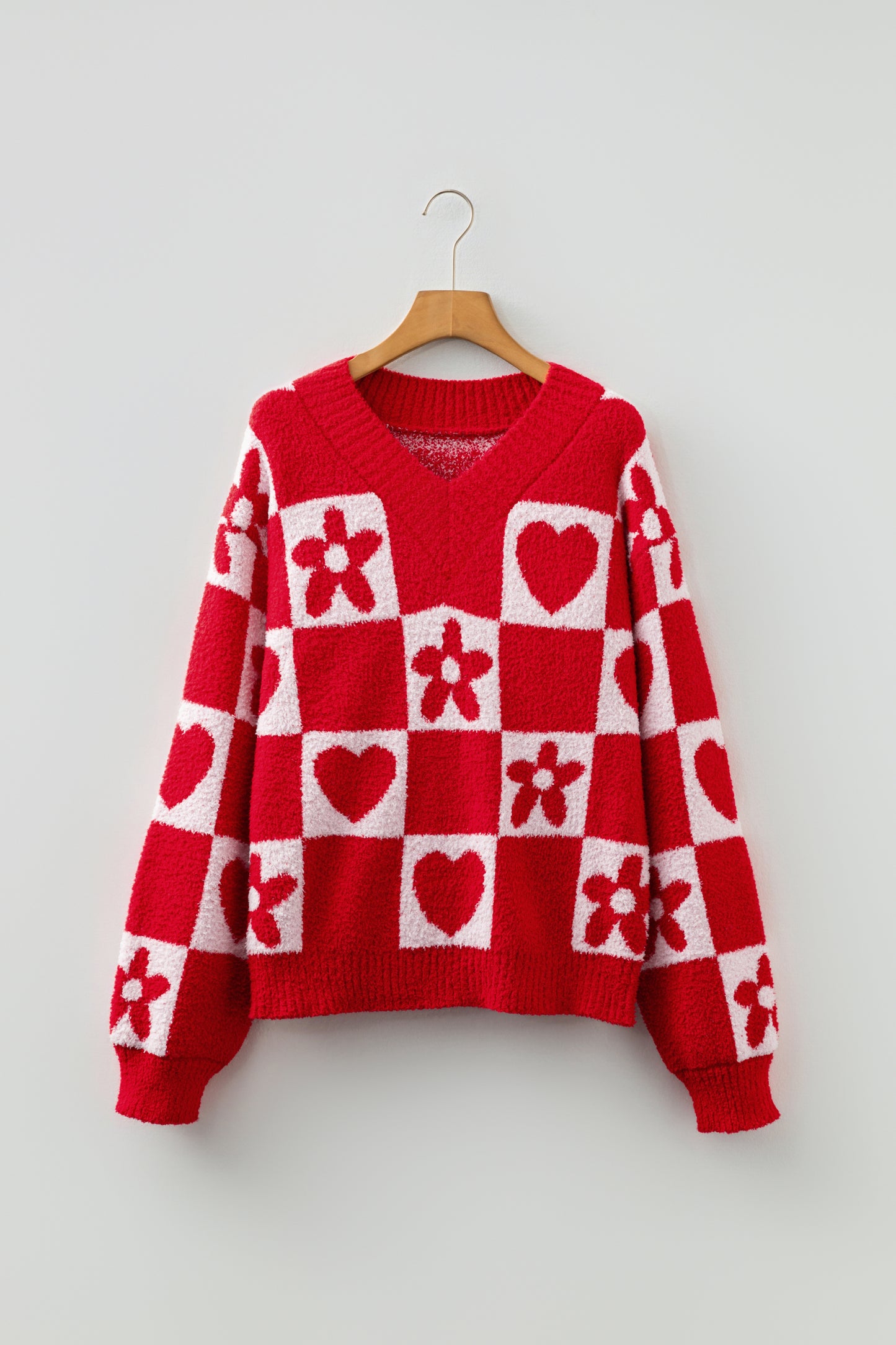 Valentine Heart V-Neck Long Sleeve Sweater