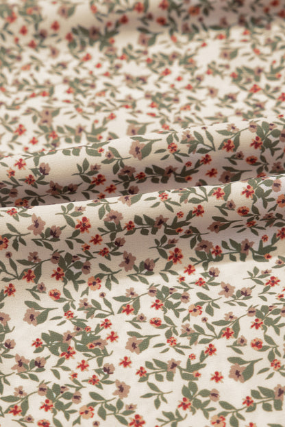 Floral Puff Sleeve Smocked V-Neck Top