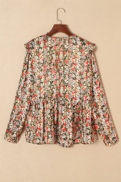 Floral Ruffle Babydoll V-Neck Blouse