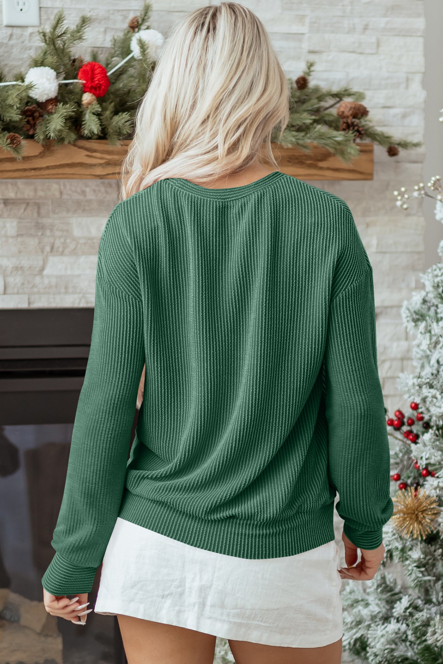 Christmas Merry Corded Knit Long Sleeve Top