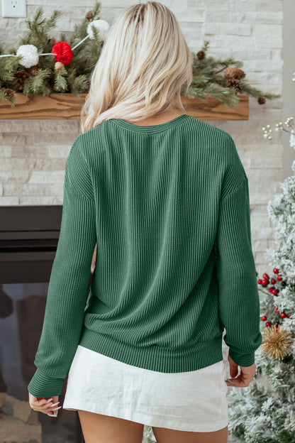 Christmas Merry Corded Knit Long Sleeve Top