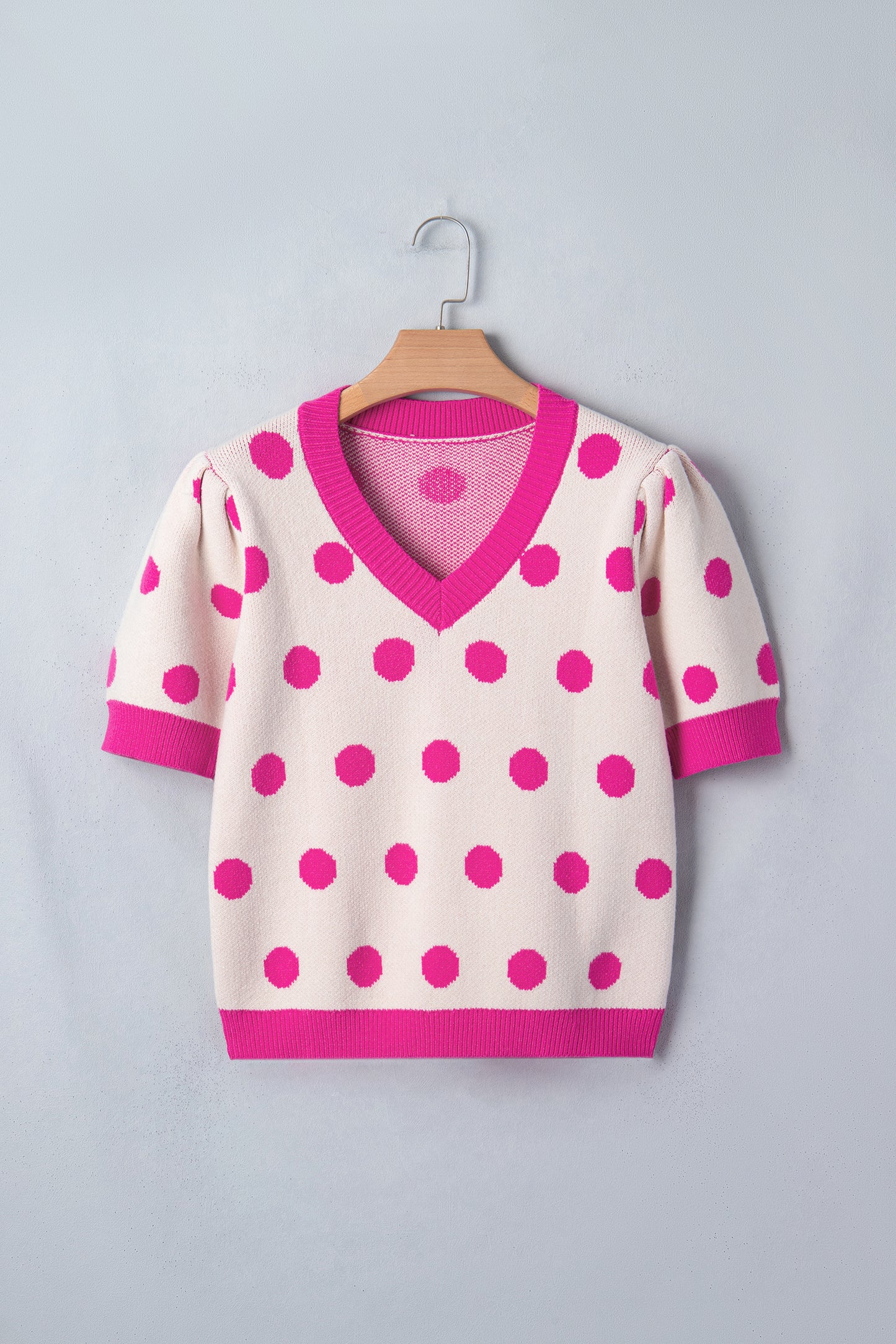 Polka Dot Puff Short Sleeve Sweater Top