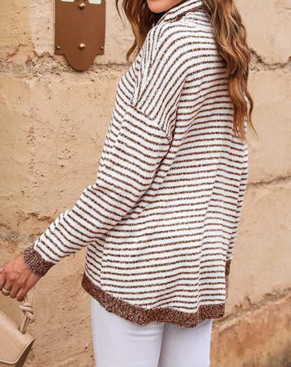 Stripe Turtleneck Long Sleeve Sweater