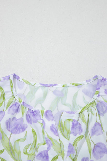 Floral Tulip Contrast Trim Midi Dress