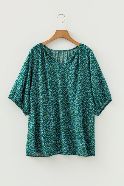 Plus Size Boho Floral Boho Notch V-Neck Top