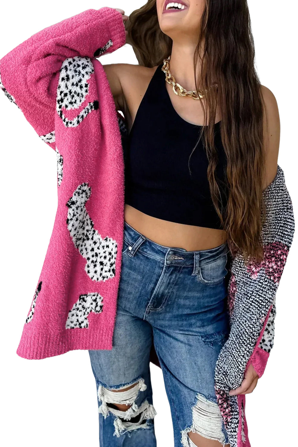 Cheetah Open Front Longline Cardigan