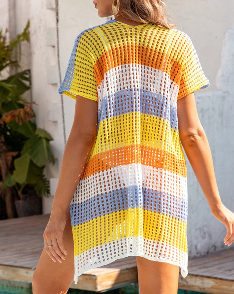 Stripe Hollowed Tunic Cover-Up