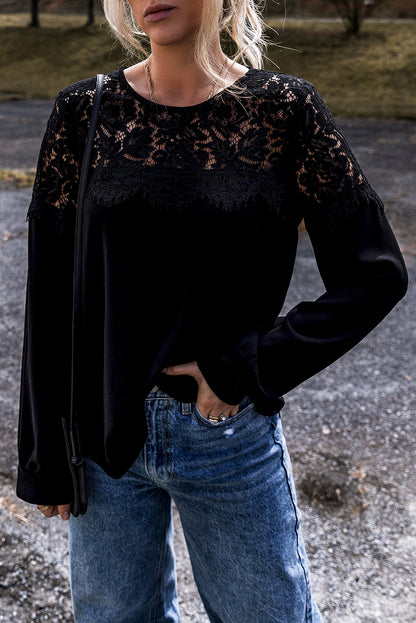 Lace Crochet Long Sleeve Top