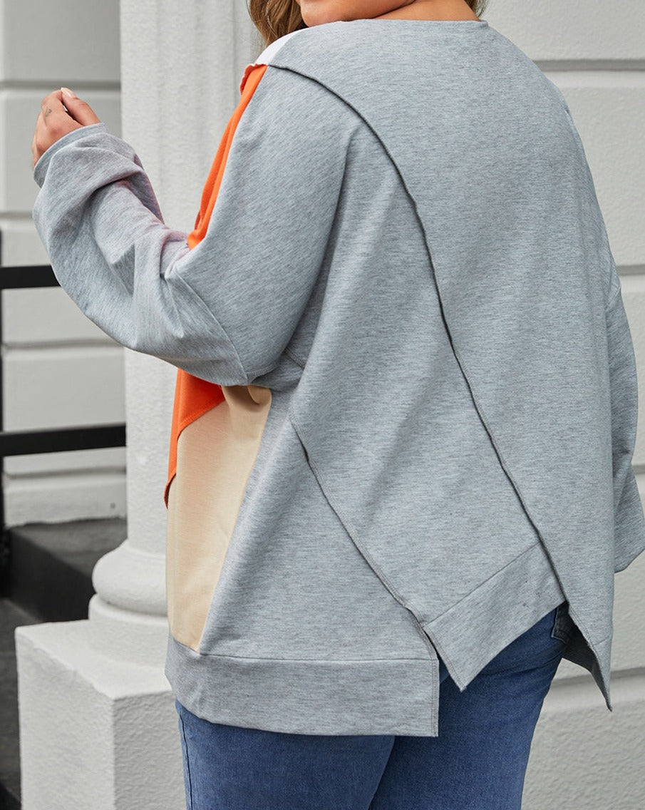 Colorblock Drop Shoulder Sweatshirt Plus Size