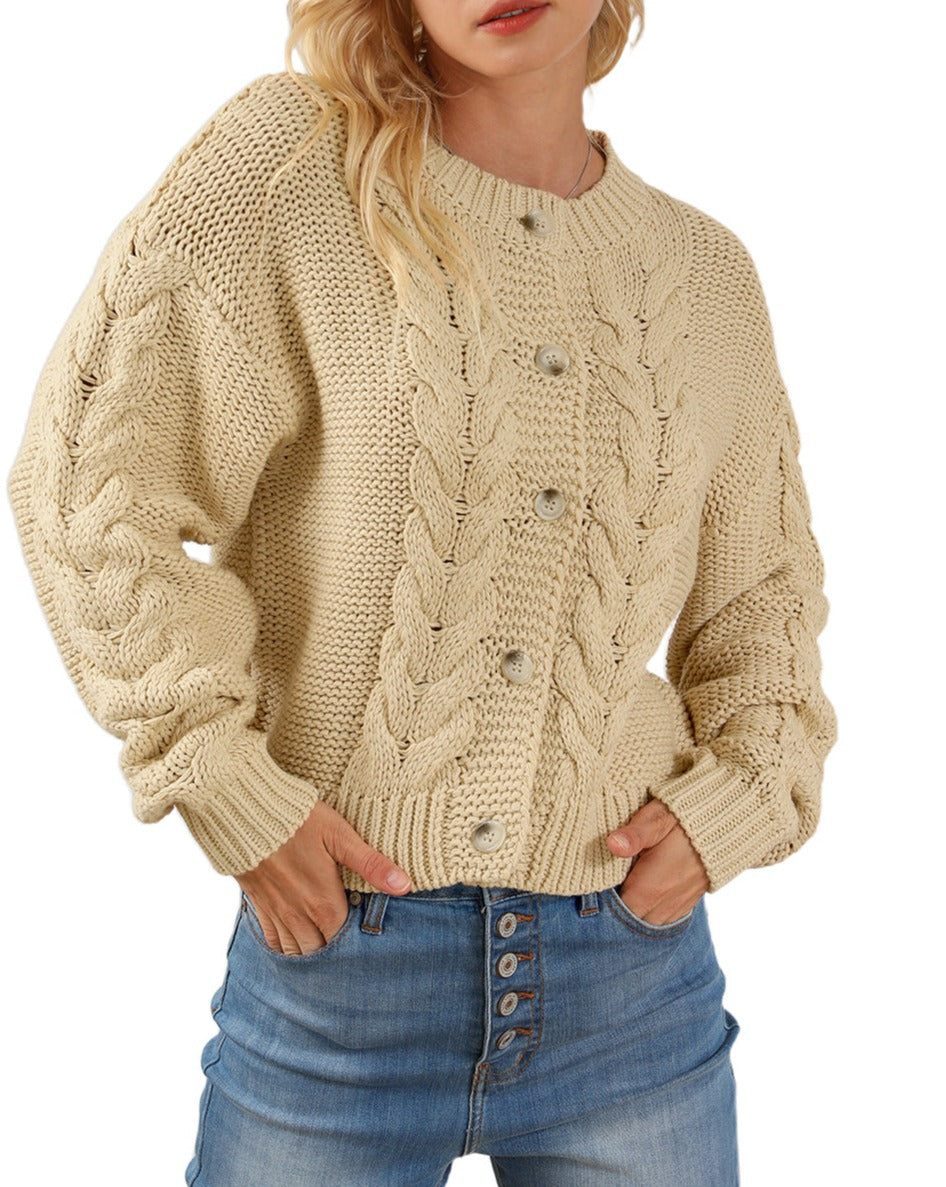 Cable Ribbed Trim Buttoned Cardigan