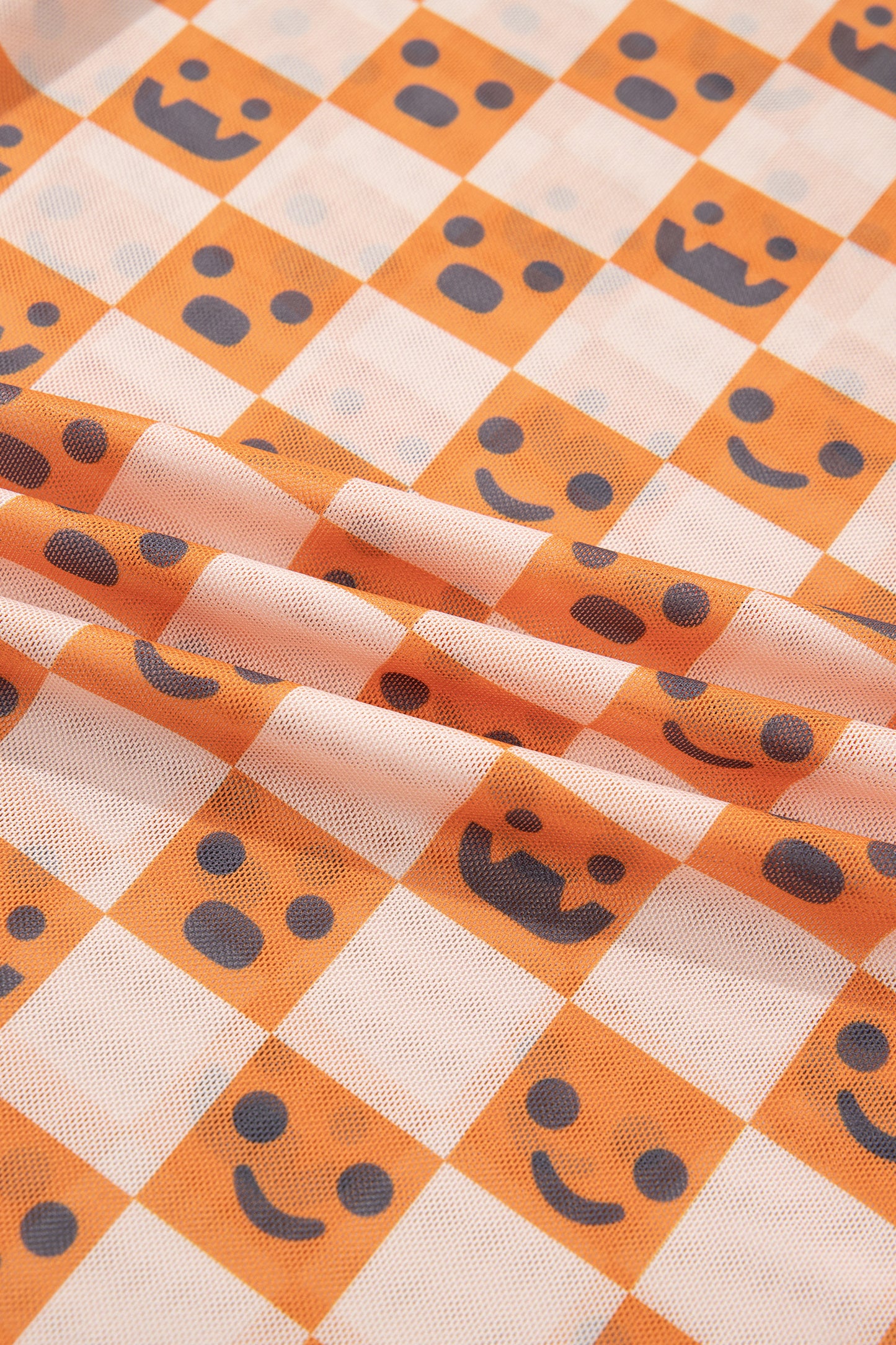 Halloween Checker Mock Neck Long Sleeve Blouse
