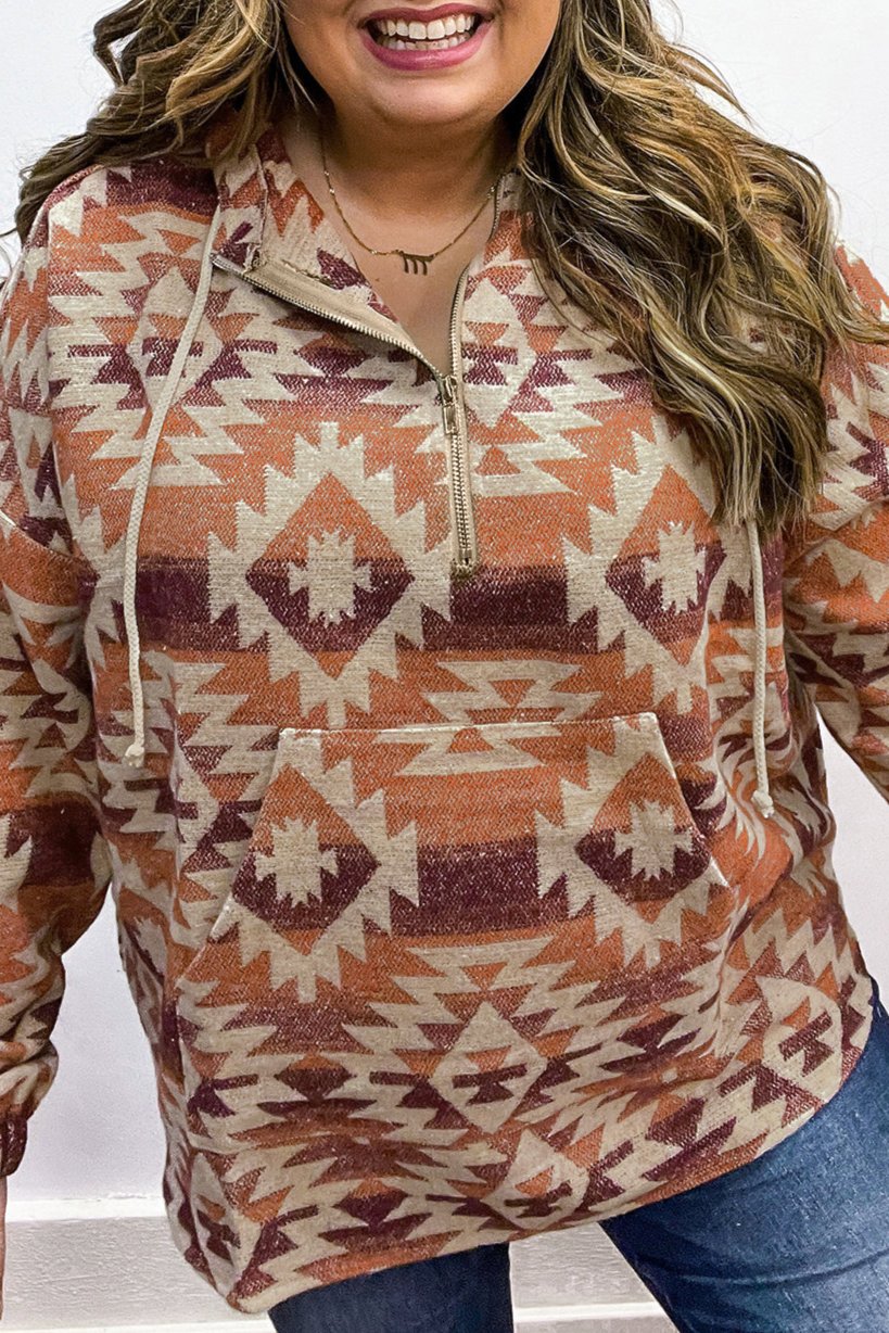 Plus Size Aztec Half Zip Hoodie