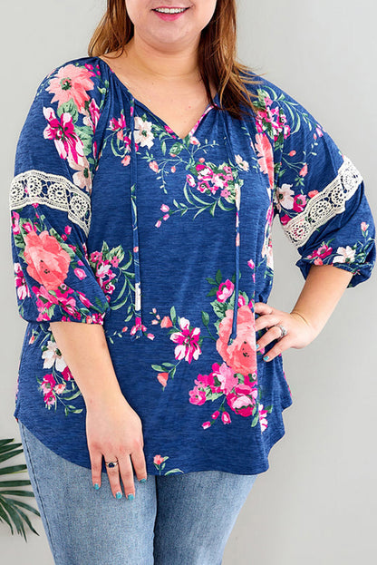 Floral Lace 3/4 Sleeve Top Plus Size