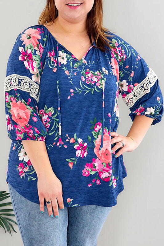 Floral Lace 3/4 Sleeve Top Plus Size