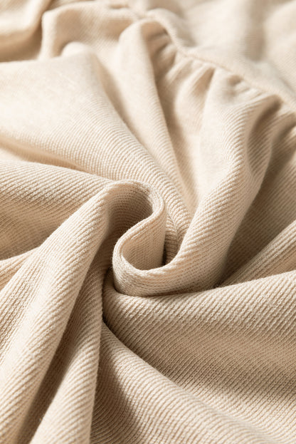 Solid Ribbed Knit Pleated Long Sleeve Top