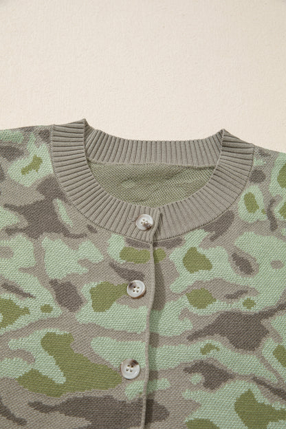 Camo Sleeveless Button Front Sweater Vest