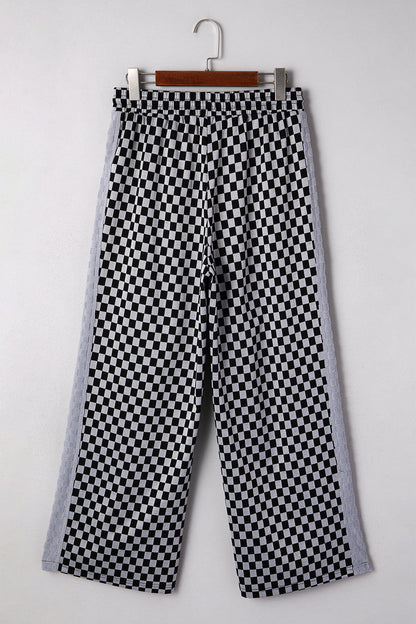 Checker Textured Patchwork Drawstring Waist Pants