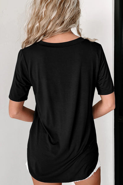 Pocketed V-Neck Rounded Hem Tee