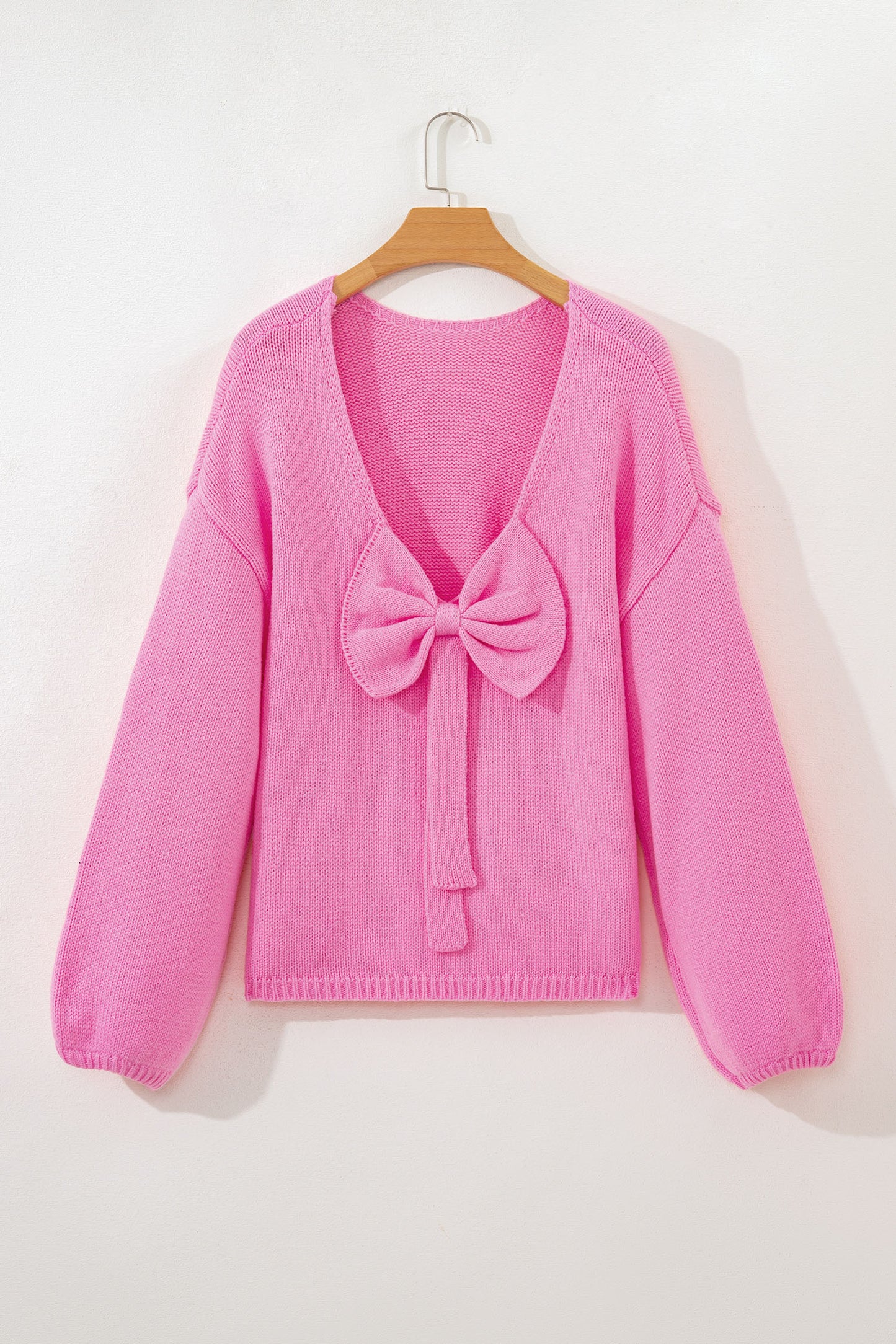 Bow Tie Backless Bubble Sleeve Sweater