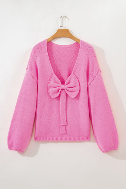 Bow Tie Backless Bubble Sleeve Sweater