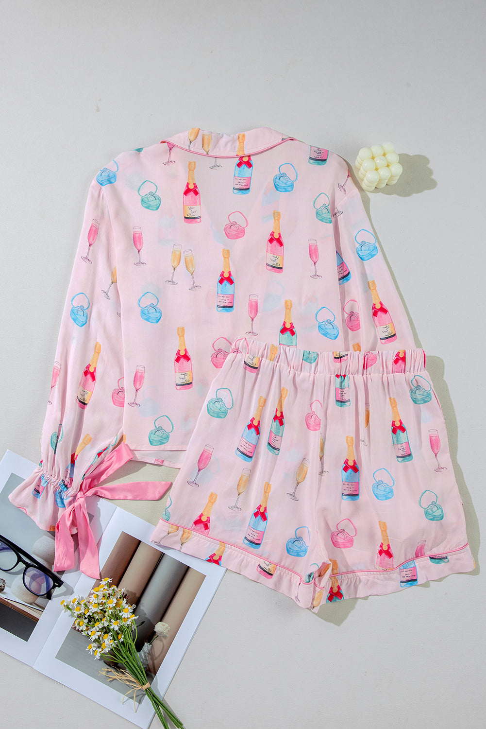 Valentine Wine Glass Bow Tie Pajama Set