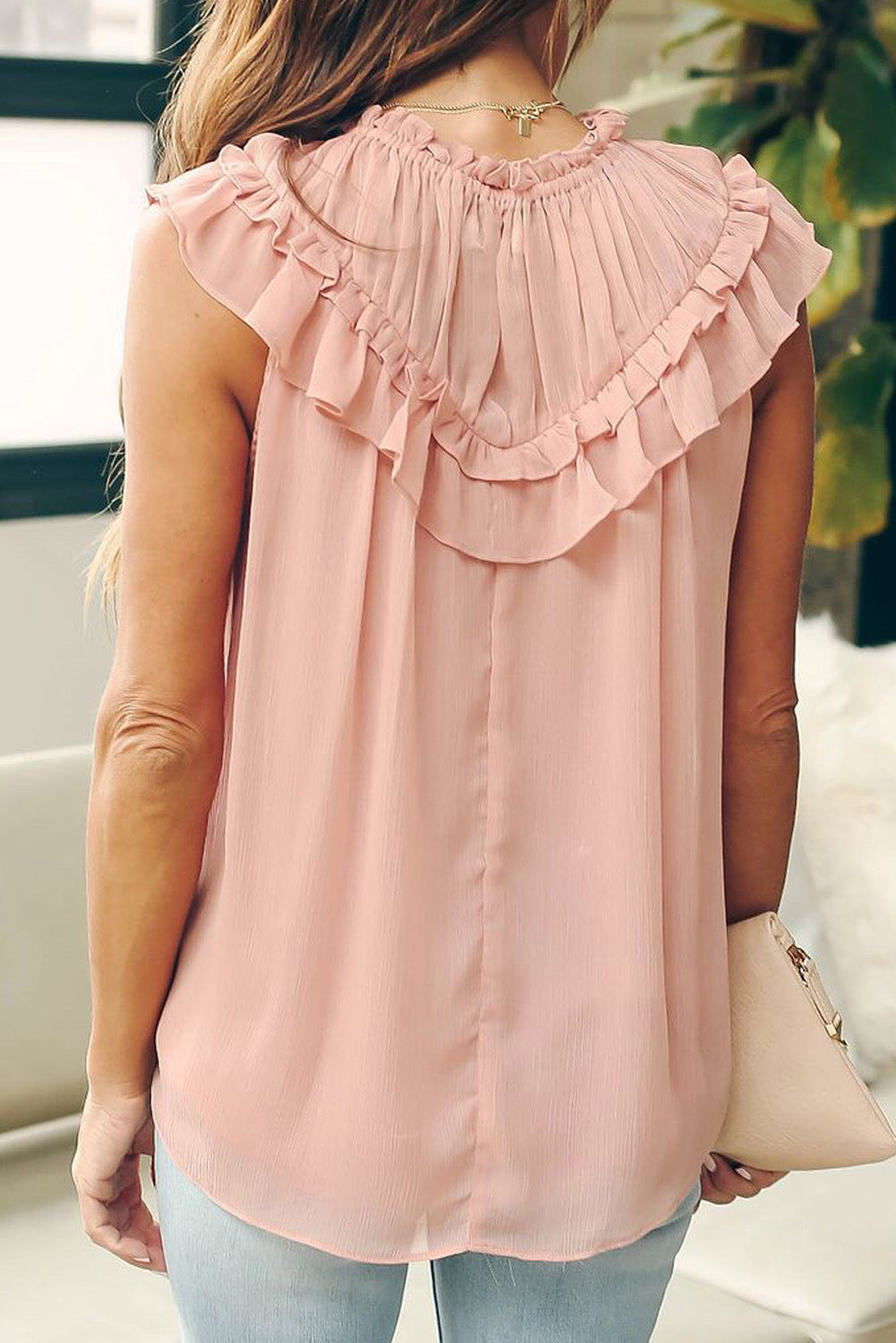 Ruffle Frilled Neck Tank Top