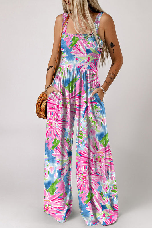 Floral Smocked Wide Leg Jumpsuit