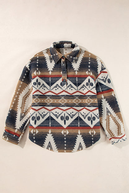 Western Aztec Buttoned Collar Sweatshirt