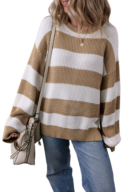 Colorblock Stripe Side Slit Sweater